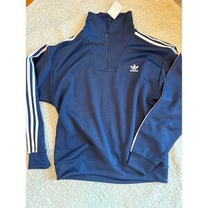 Adidas Men's Navy Blue 3 Stripes Quarter Zip Track Jacket Size Medium